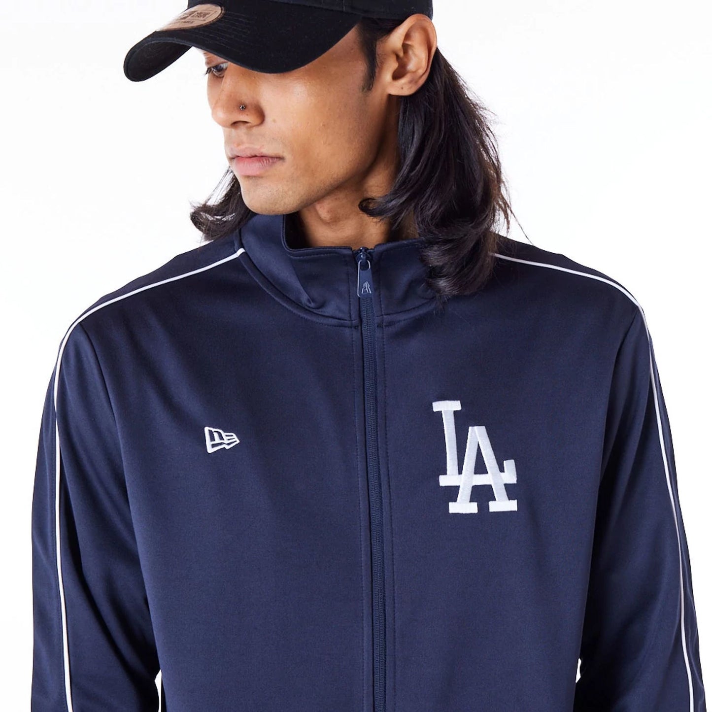 The Male model is wearing LA Dodgers MLB Track Top Dark Blue Track Jacket 7