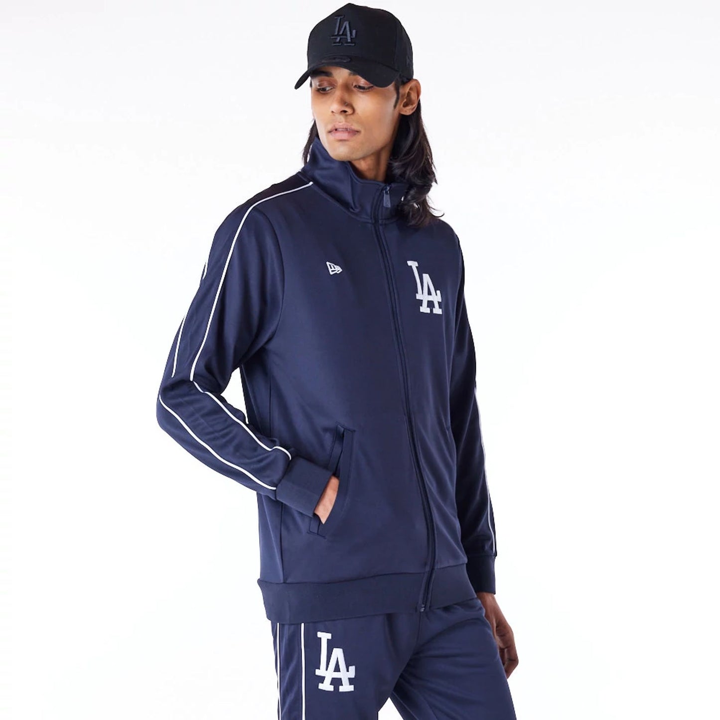 The Male model is wearing LA Dodgers MLB Track Top Dark Blue Track Jacket 2