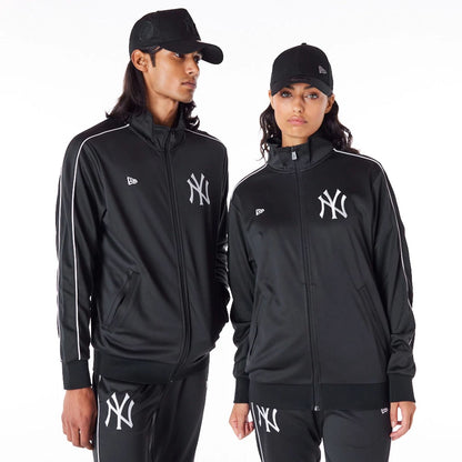 The Male model is wearing New York Yankees MLB Track Top Black Track Jacket 1