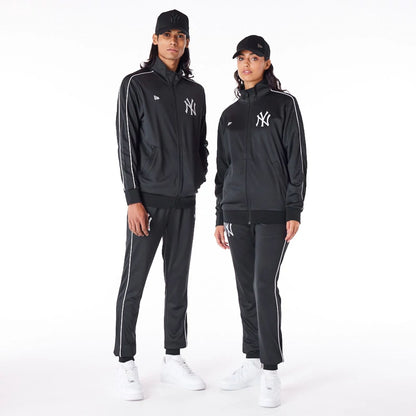 The Male model is wearing New York Yankees MLB Track Top Black Track Jacket 2