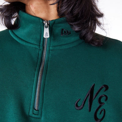 The Male model is wearing New Era Lifestyle Dark Green Quarter-Zip Sweater 7