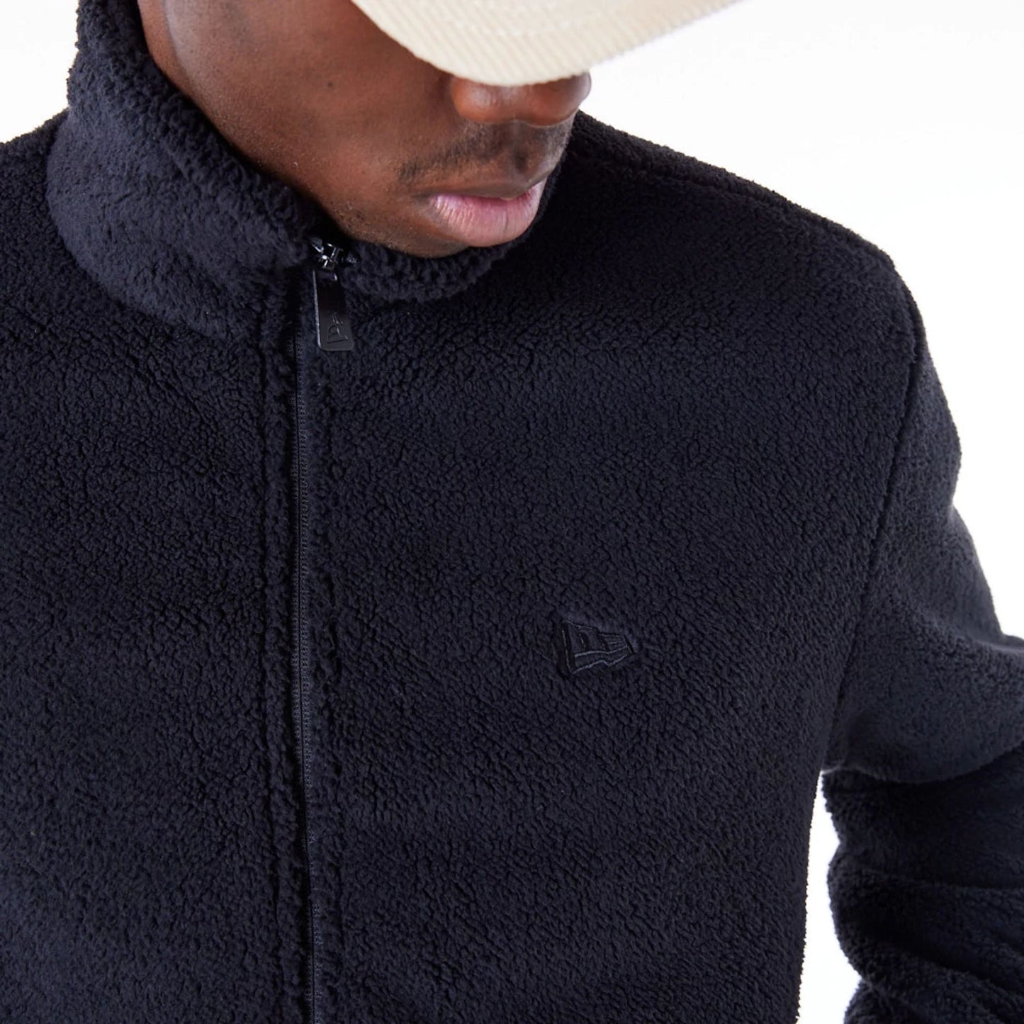 The Male model is wearing New Era Black Sherpa Jacket 7