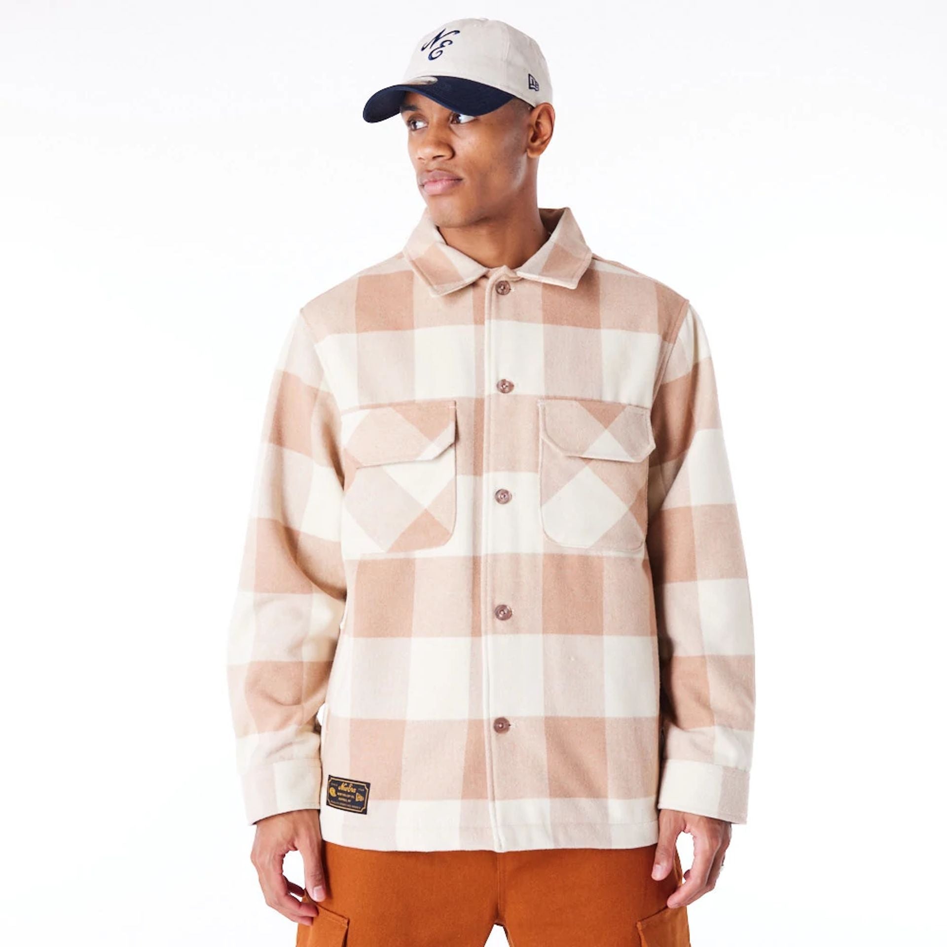 The Male model is wearing New Era Beige Shacket 1