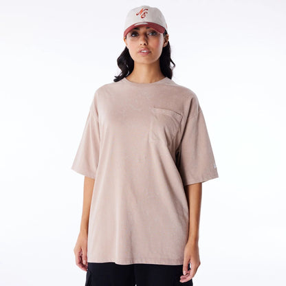 The Male model is wearing New Era Wash Beige Oversized T-Shirt 6