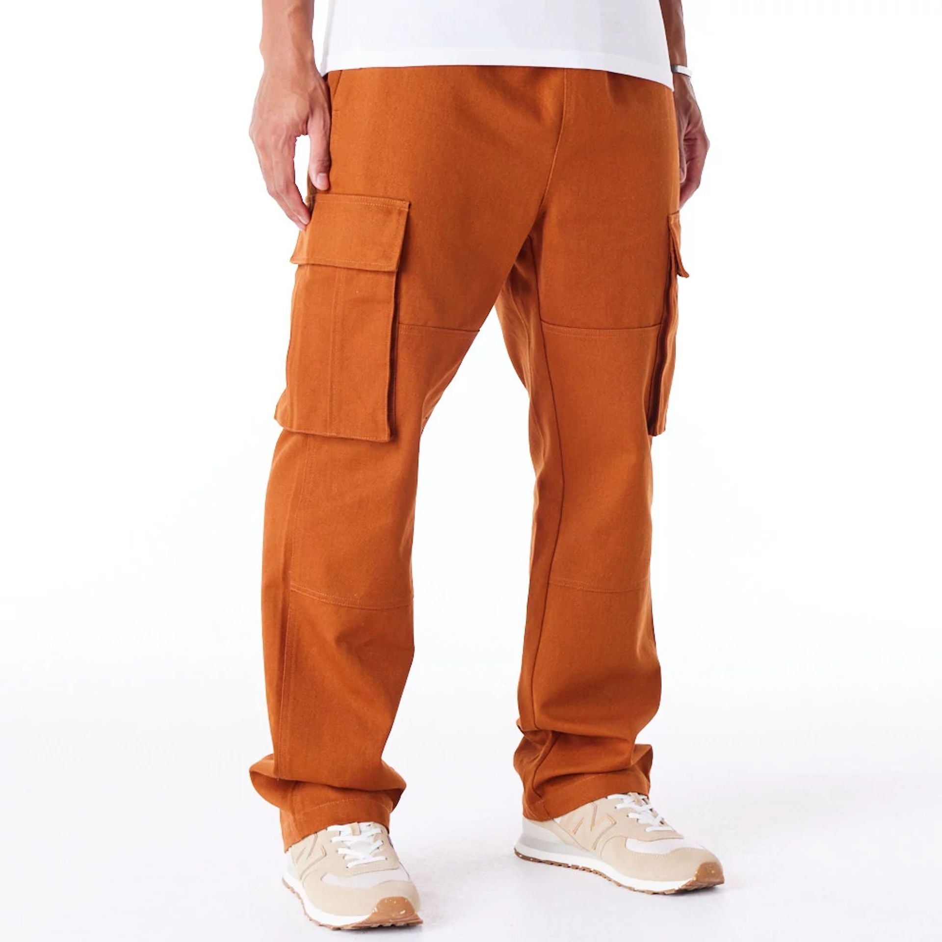 The Male model is wearing New Era Brown Cargo Trousers  10