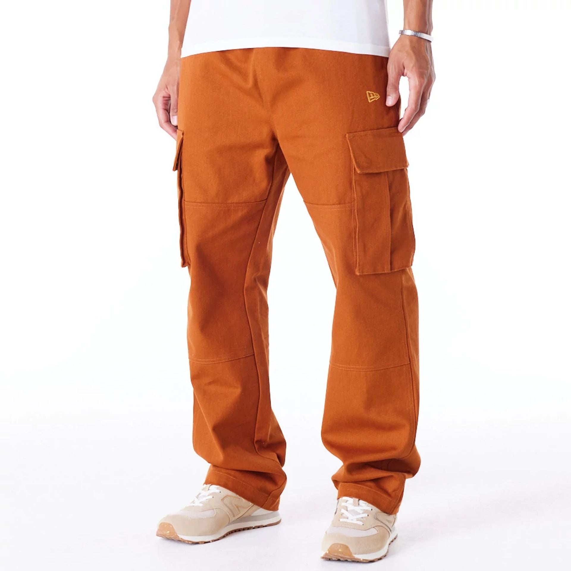 The Male model is wearing New Era Brown Cargo Trousers  1