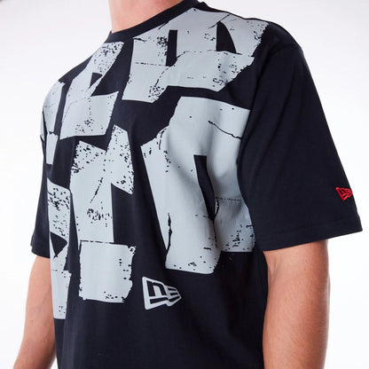 The Male model is wearing New Era Font Graphic Black Oversized T-Shirt 6