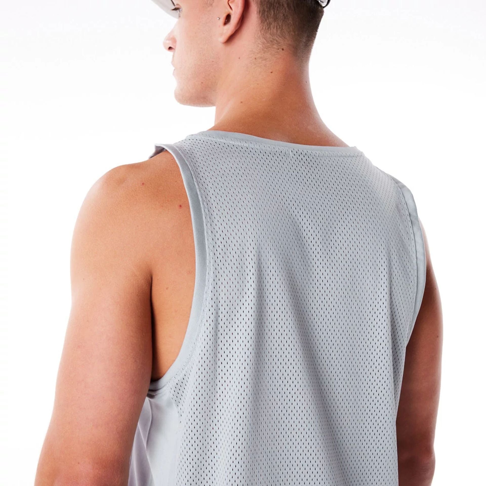 The Male model is wearing New Era Grey Mesh Tank Top 3