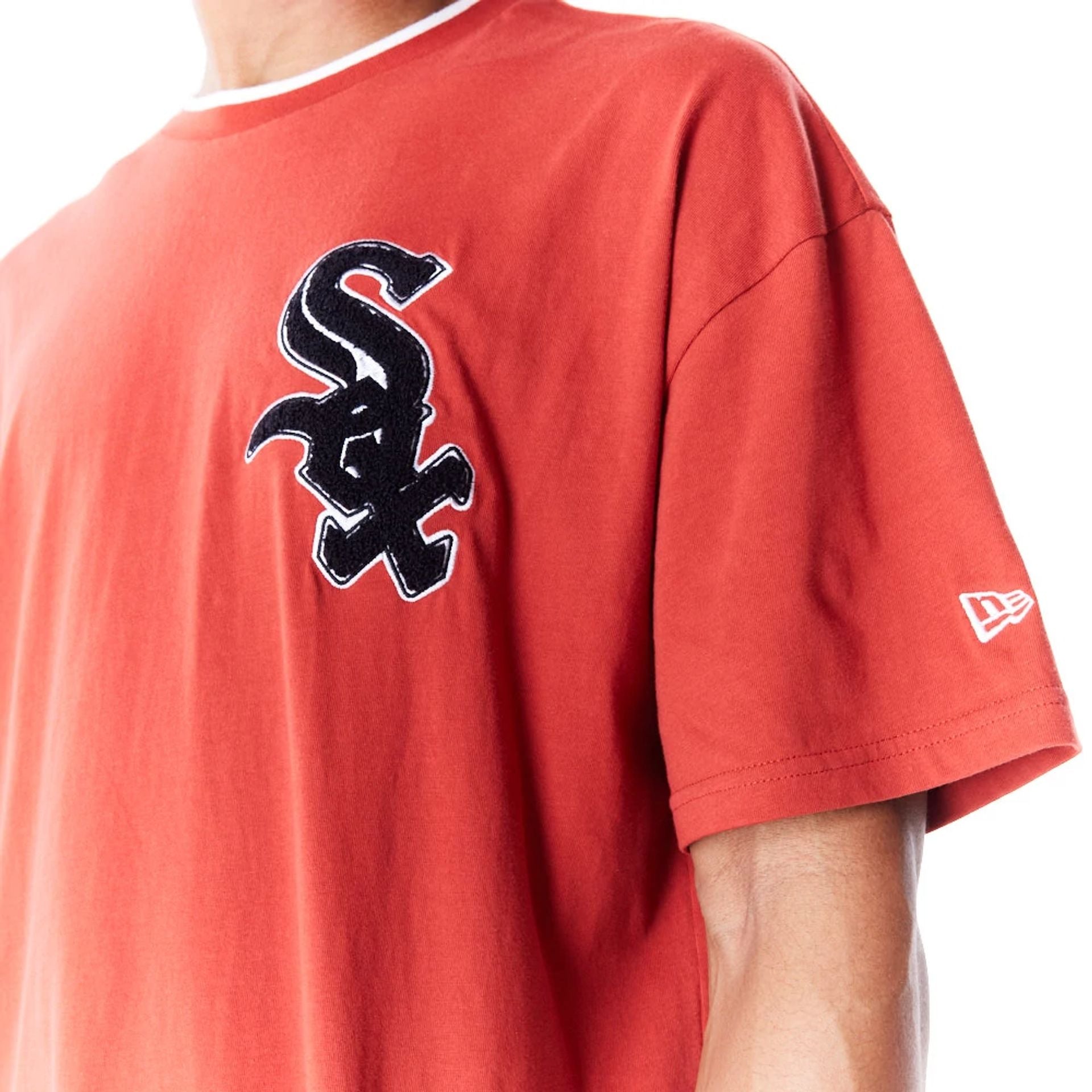 The Male model is wearing Chicago White Sox World Series Copper Drop Shoulder T-Shirt  5