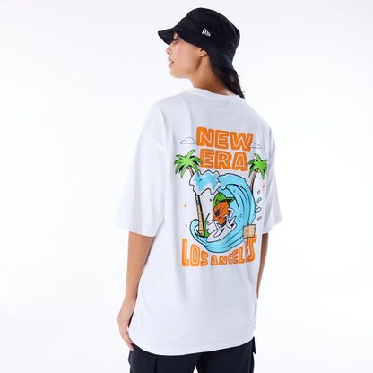 The Male model is wearing New Era Los Angeles City Graphic White Oversized T-Shirt 8