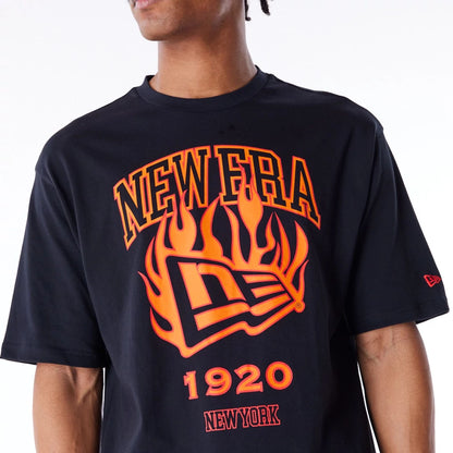 The Male model is wearing New Era Flag Flame Black Oversized T-Shirt 3