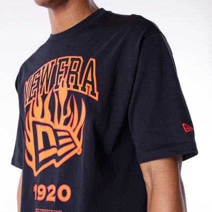 The Male model is wearing New Era Flag Flame Black Oversized T-Shirt 4