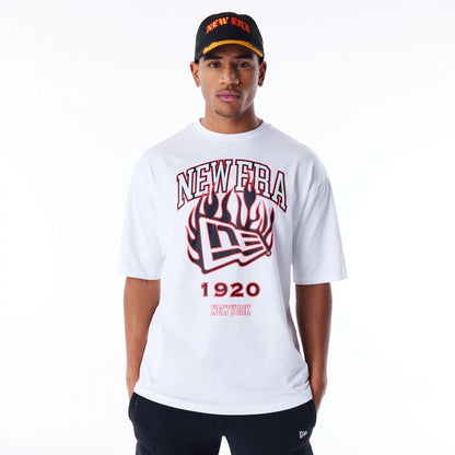 The Male model is wearing New Era Flag Flame White Oversized T-Shirt 1