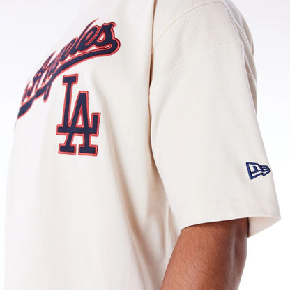 The Male model is wearing LA Dodgers MLB Rib Infill Light Beige Oversized T-Shirt  2