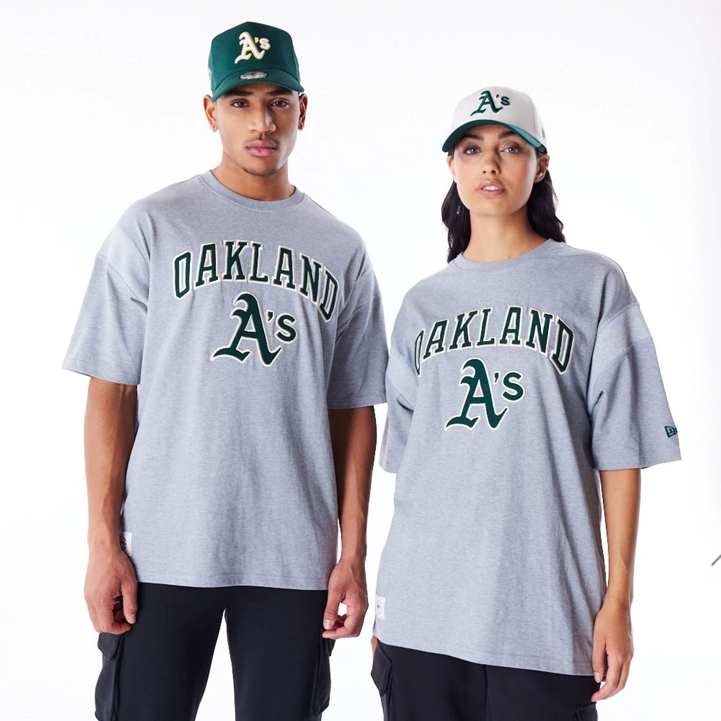 The Male model is wearing Oakland Athletics MLB Rib Infill Grey Oversized T-Shirt  1