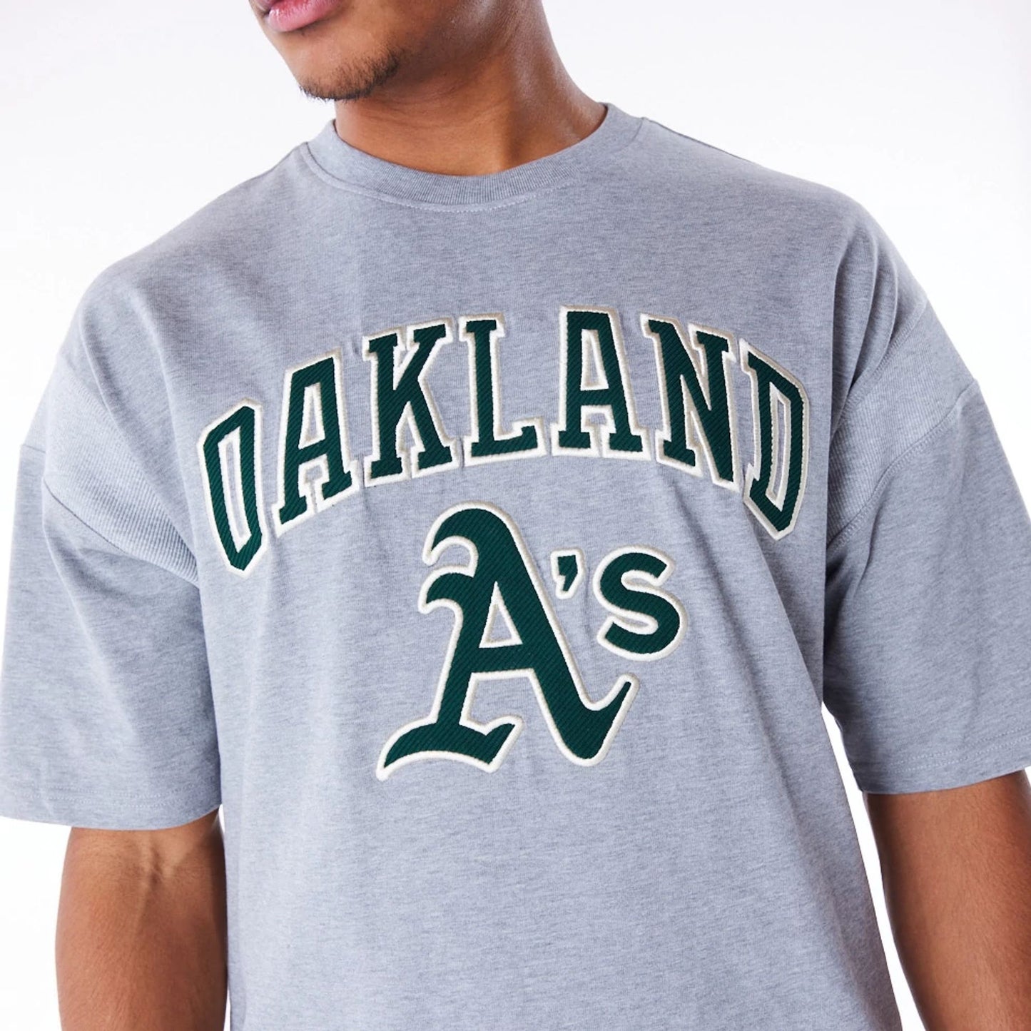 The Male model is wearing Oakland Athletics MLB Rib Infill Grey Oversized T-Shirt  2