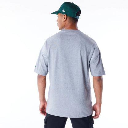 The Male model is wearing Oakland Athletics MLB Rib Infill Grey Oversized T-Shirt  4