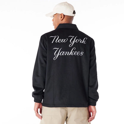 The Male model is wearing New York Yankees MLB Black Wool Coach Jacket 4