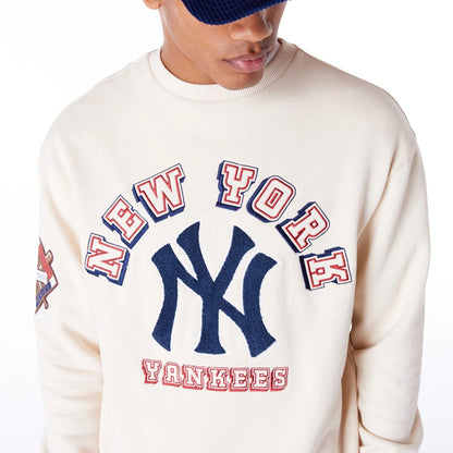 The Male model is wearing New York Yankees World Series Light Beige Oversized Fleece Top  9