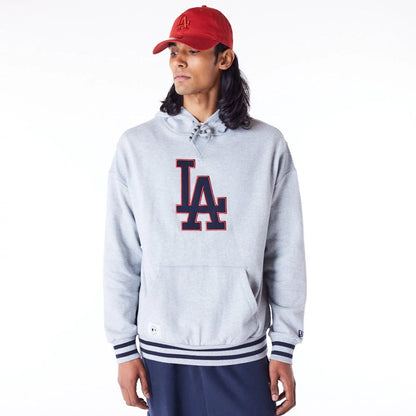 The Male model is wearing LA Dodgers MLB Rib Infill Grey Oversized Pullover Hoodie 1