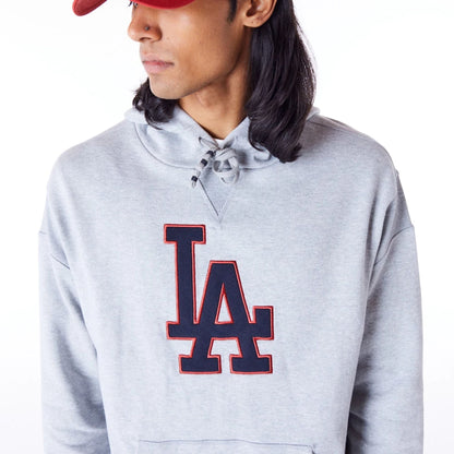 The Male model is wearing LA Dodgers MLB Rib Infill Grey Oversized Pullover Hoodie 7