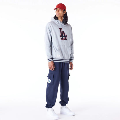 The Male model is wearing LA Dodgers MLB Rib Infill Grey Oversized Pullover Hoodie 5