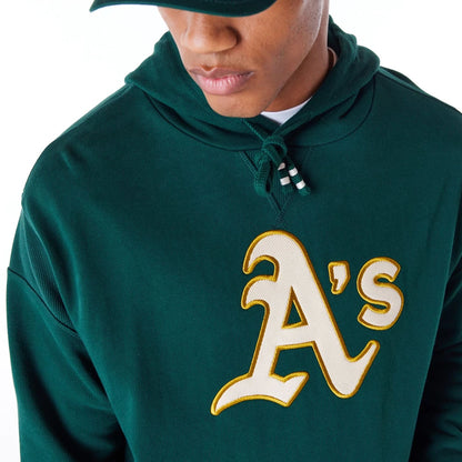 The Male model is wearing Oakland Athletics MLB Rib Infill Dark Green Oversized Pullover Hoodie 7