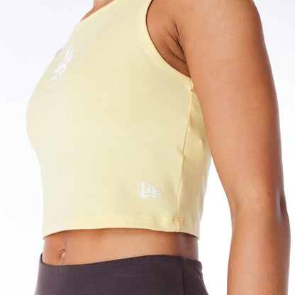 The Female model is wearing LA Dodgers Womens MLB League Essential Pastel Yellow Crop Tank Top 6