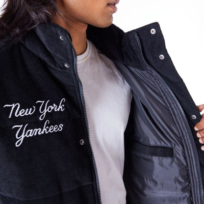 The Male model is wearing New York Yankees MLB Black Cord Puffer Jacket 3