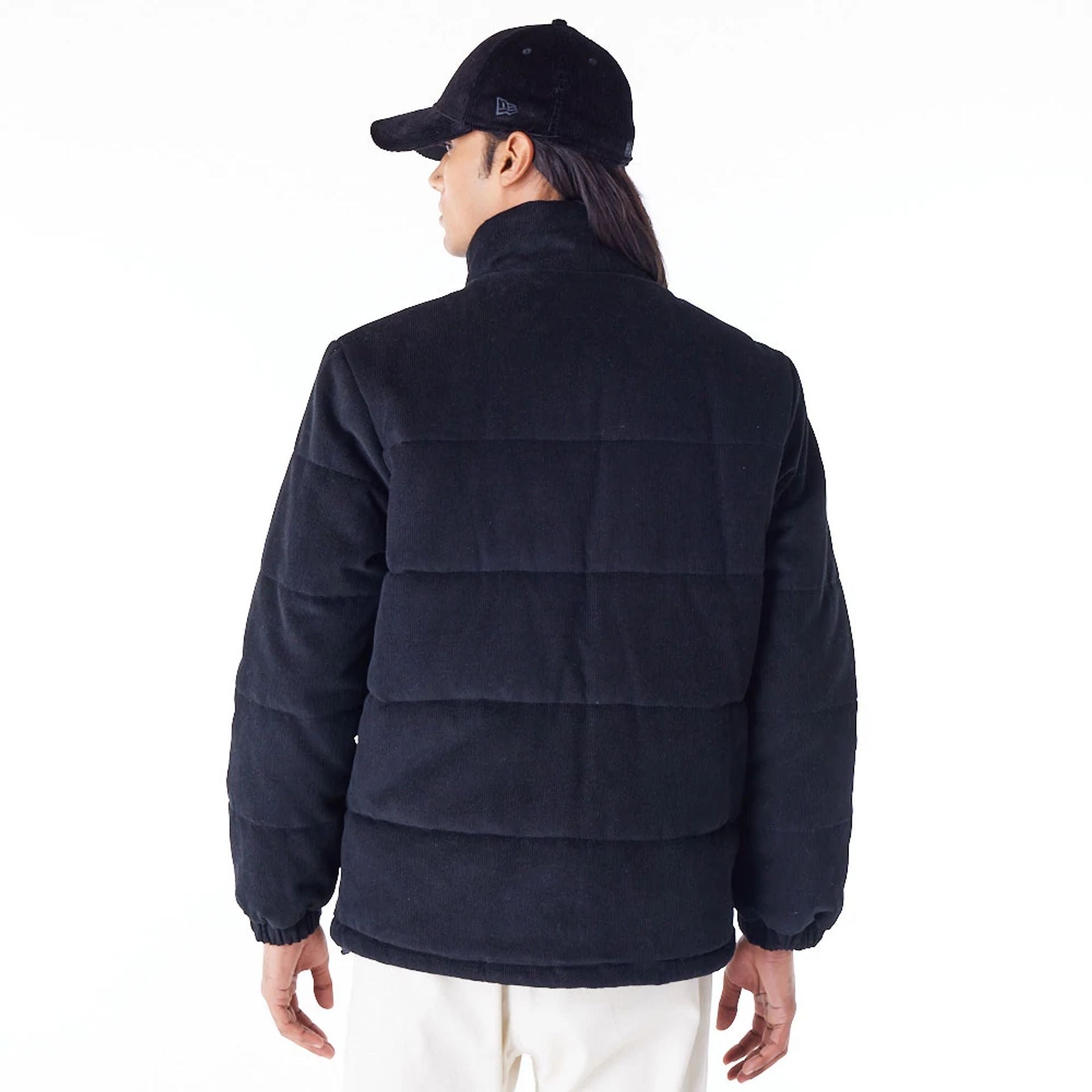 The Male model is wearing New York Yankees MLB Black Cord Puffer Jacket 4