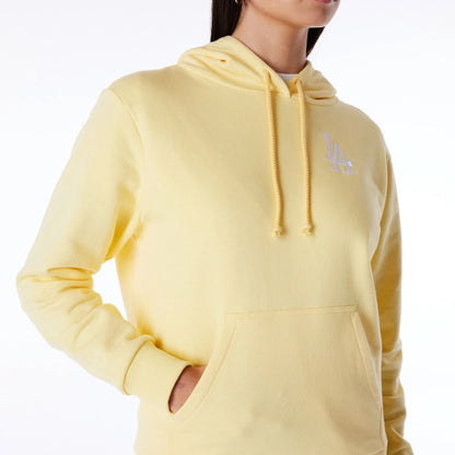 The Female model is wearing LA Dodgers Womens MLB League Essential Pastel Yellow Pullover Hoodie 9