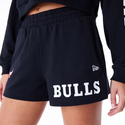 The Female model is wearing Chicago Bulls Womens NBA Wordmark Black Shorts 2