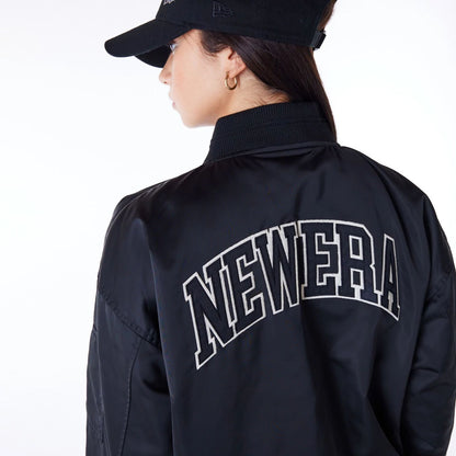 The Female model is wearing New Era Womens Black Bomber Jacket 6