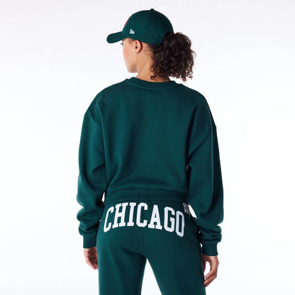 The Female model is wearing New Era Infill Dark Green Crop Crew Neck Sweatshirt 2