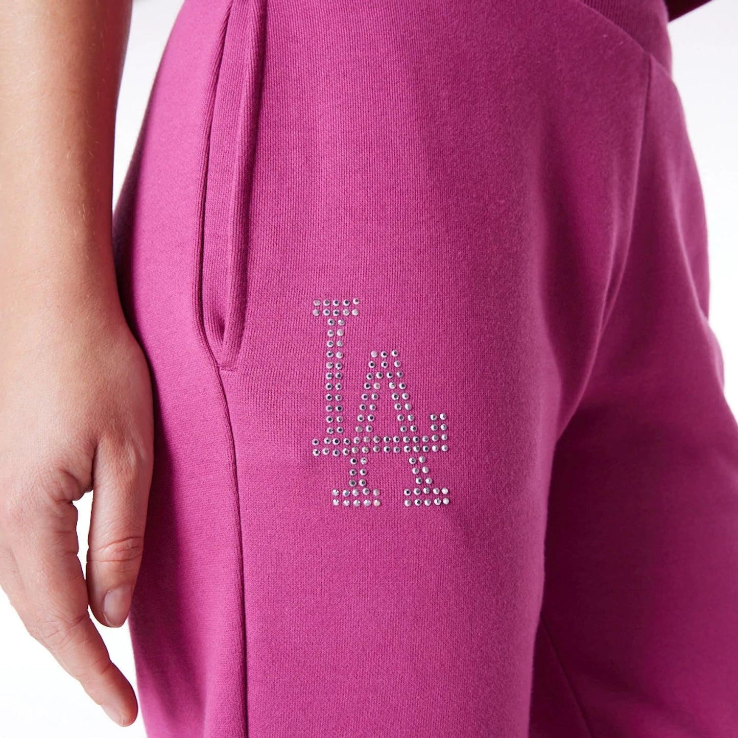 The Female model is wearing LA Dodgers Womens MLB Diamante Purple Fleece Joggers 10