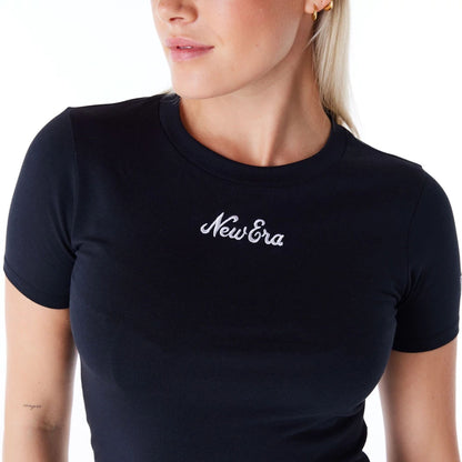 The Female model is wearing New Era Womens Black Slim T-Shirt 4