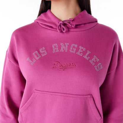 The Female model is wearing LA Dodgers Womens MLB Diamante Purple Pullover Hoodie 2