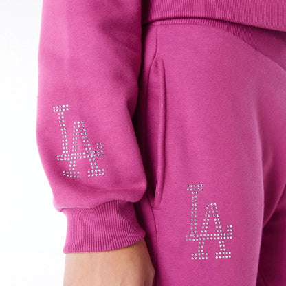 The Female model is wearing LA Dodgers Womens MLB Diamante Purple Pullover Hoodie 6