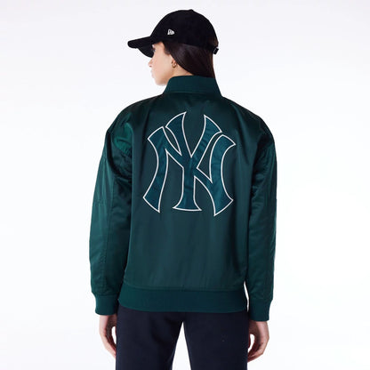 The Female model is wearing New York Yankees Womens MLB Dark Green Bomber Jacket 2