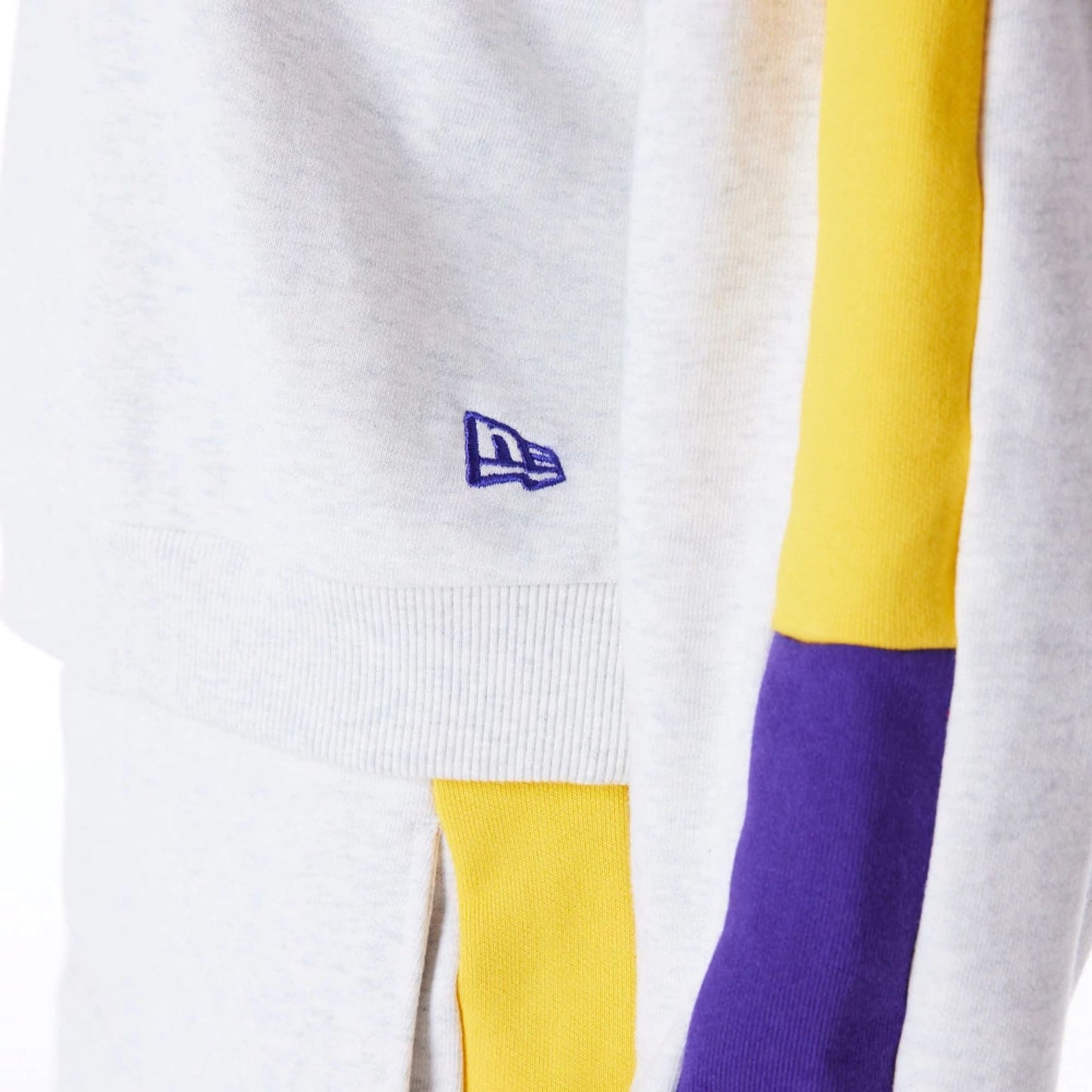 The Female model is wearing LA Lakers Womens NBA Colour Block Grey Pullover Hoodie 6