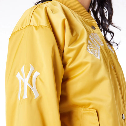 The Female model is wearing New York Yankees Womens MLB Dark Yellow Bomber Jacket 9