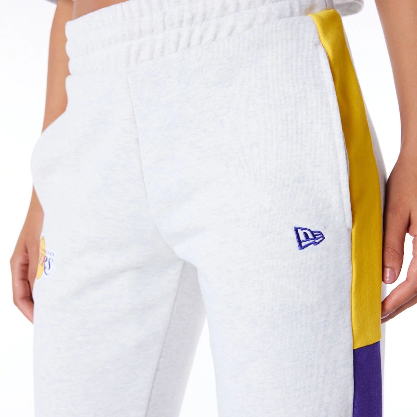 The Female model is wearing LA Lakers Womens NBA Colour Block Grey Fleece Joggers 9