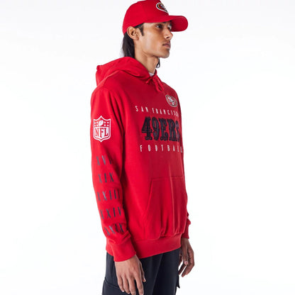 The Male model is wearing San Francisco 49ers NFL Patch Red Oversized Pullover Hoodie 4