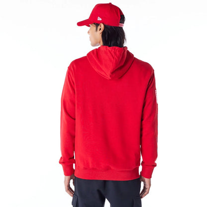 The Male model is wearing San Francisco 49ers NFL Patch Red Oversized Pullover Hoodie 3