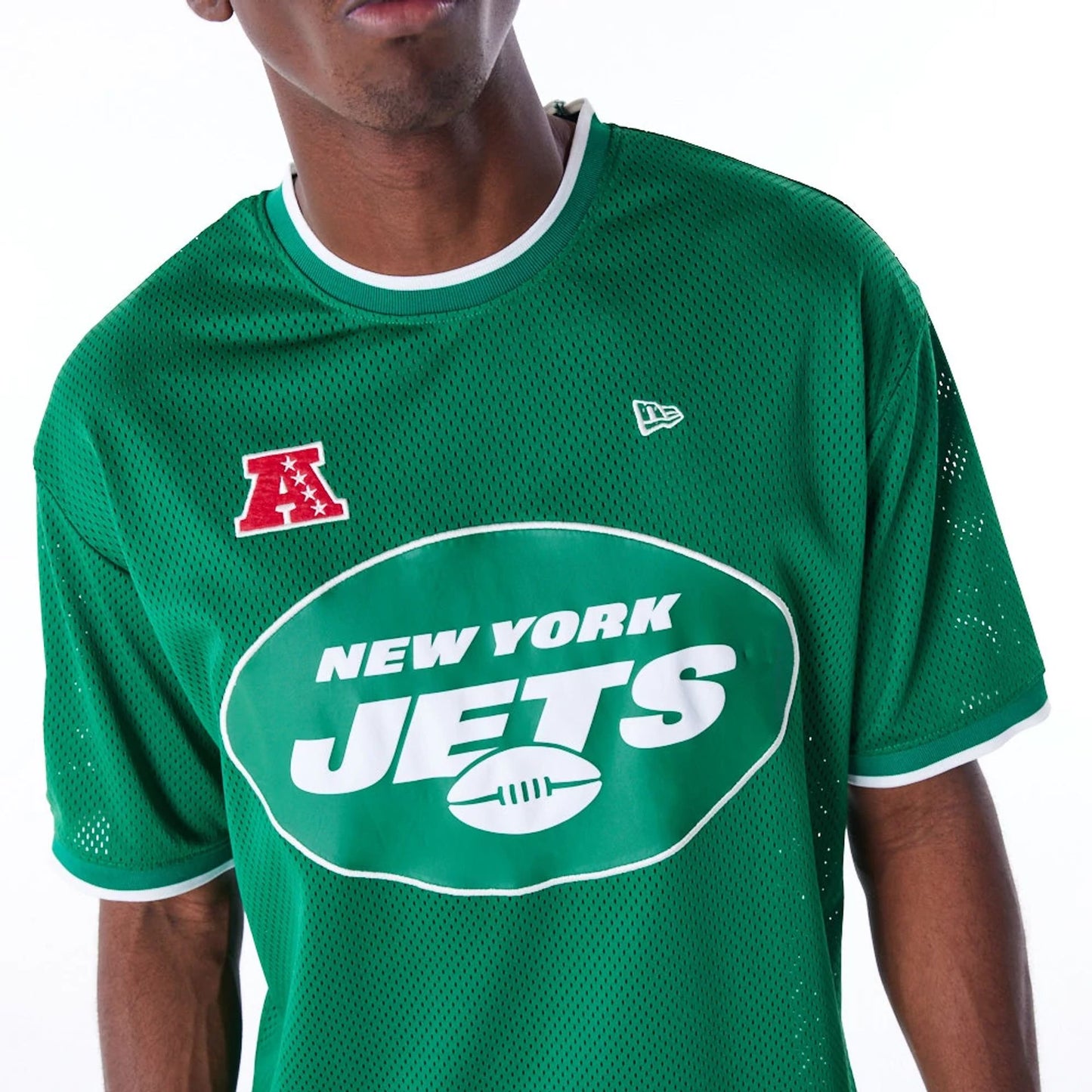 The Male model is wearing New York Jets NFL Mesh Green Oversized T-Shirt 6