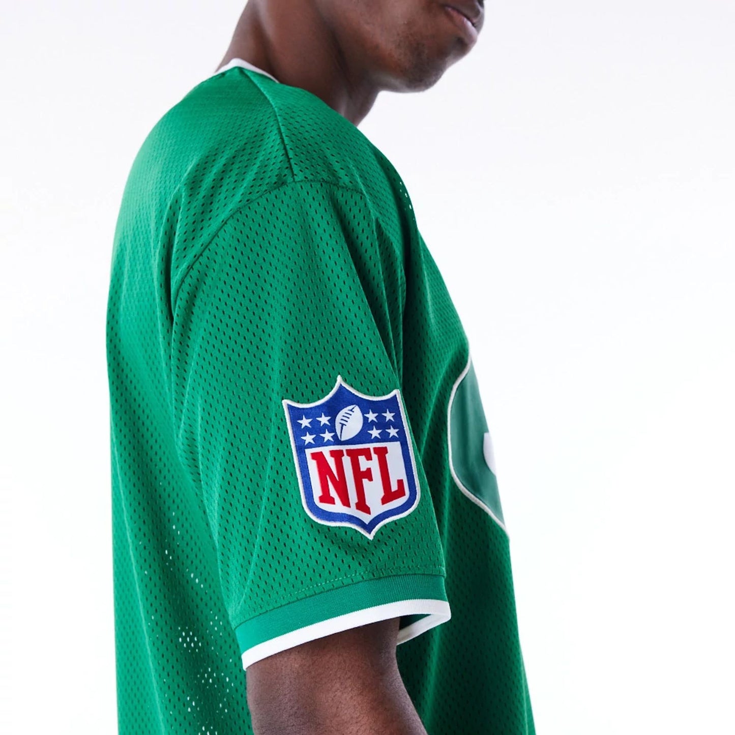 The Male model is wearing New York Jets NFL Mesh Green Oversized T-Shirt 3