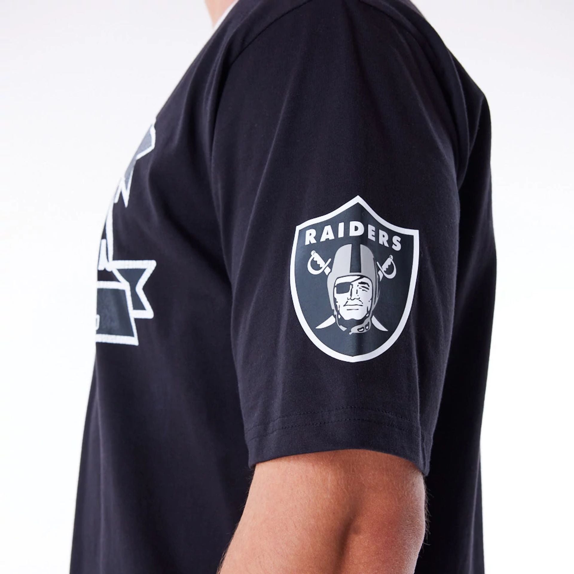 The Male model is wearing Las Vegas Raiders NFL Graphic Black Oversized T-Shirt 3