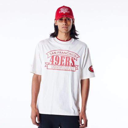 The Male model is wearing San Francisco 49ers NFL Graphic Open White Oversized T-Shirt 1