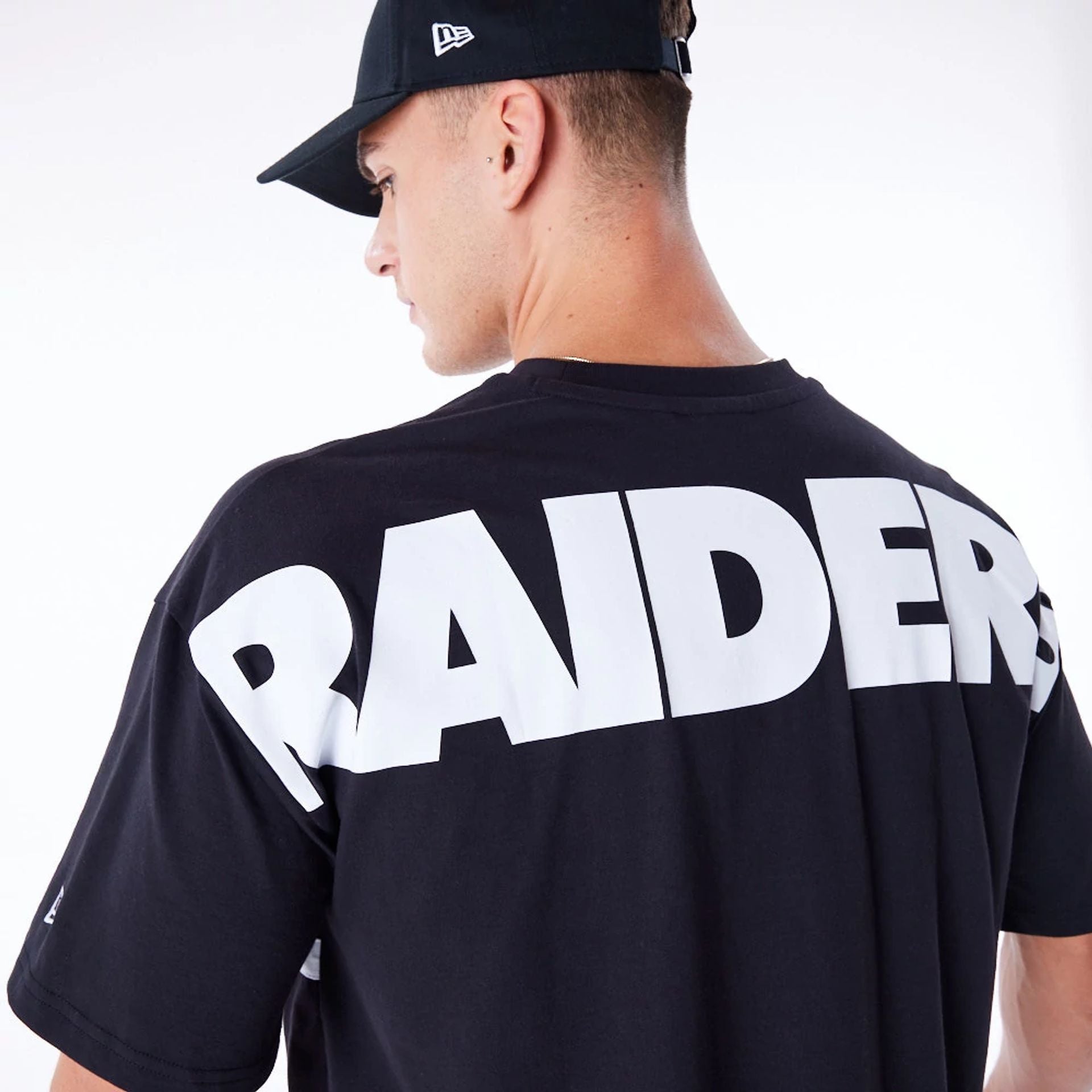 The Male model is wearing Las Vegas Raiders NFL Drop Shoulder Black Drop Shoulder T-Shirt 5