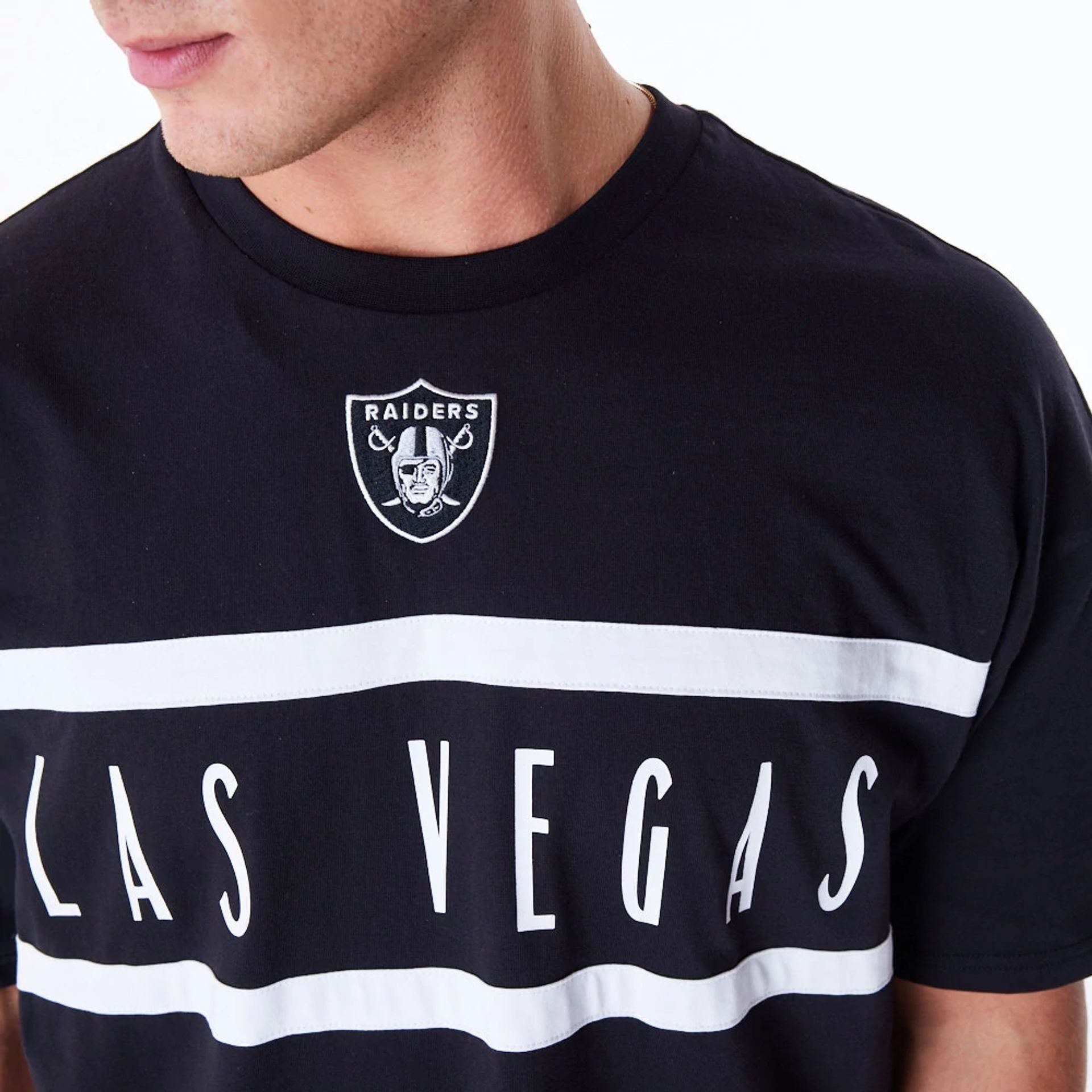 The Male model is wearing Las Vegas Raiders NFL Drop Shoulder Black Drop Shoulder T-Shirt 2